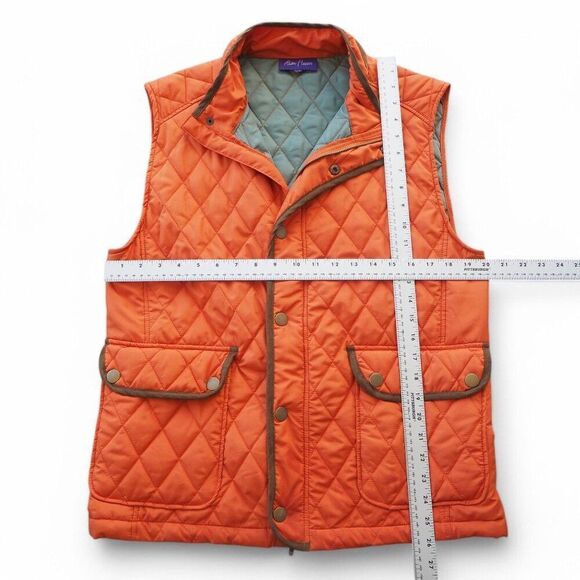 Alan Flusser Quilted Full Zip  Snap Vest Orange / Brown Men's Medium (M) - Picture 5 of 10